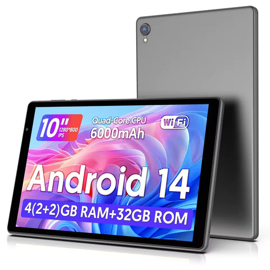 10-Inch Android 14 Tablet with Quad-Core Performance and 6000mAh Battery